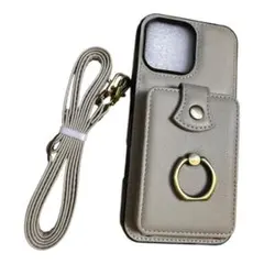 ベージュ スマホケース ショルダーストラップ付き