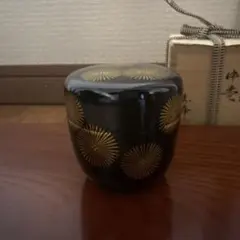 茶道具 薄器 中棗 黒漆塗 沈金 きんま彫 キンマ 蒟醤 木質 新品 関翠雲