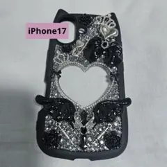 埋めつくし スマホケース iPhone17ケース デコ電 地雷系 黒 シルバー