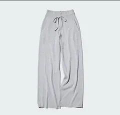ウォッシャブルニットリブパンツ　丈長め　グレー