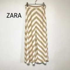 qq716 ZARA ザラ/マキシ丈ロングスカート/ボーダーリネンスカート/麻混