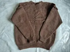 【ハンドメイド】手編みセーター　ブラウン ケーブル編み ニット　SS〜Sサイズ