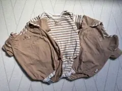 【アンパンマン　ロンパース　3点セット】 ベージュ ストライプ