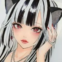 【原画】地雷メイクの黒猫 手描きイラスト オリジナルイラスト 病み可愛い