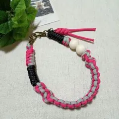 パラコードハンドストラップ☆ピンク×グレー ハンドメイド