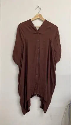 ブラウン Vネック チュニック 半袖