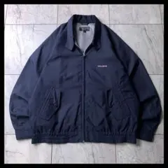 レトロ古着 短丈 ナイロン スイングトップ ハリントンジャケット ネイビー L