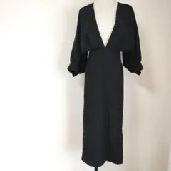 ナイロ ギャザー Vネック ワンピース