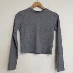 SPIRALGIRL 未使用に近い　グレー リブ編み 長袖トップス　ショート丈