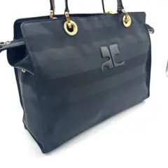 courreges クレージュ ブラック ナイロン製 ボーダー トートバッグのサムネイル
