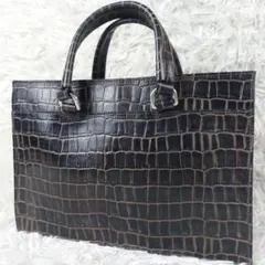 極美品 アニアリ クロコ型押し 裏地迷彩 カモ柄 本革レザー ミニトートバッグ