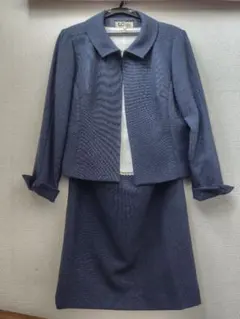スーツ 濃紺 ラメ ジャケット スカート襟付き レース 11号 入学 日本製