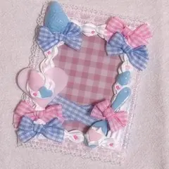 ホイップデコ トレカケース 量産型 水色×ピンク いちご リボンたくさん ♡