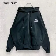 トムとジェリー フード付き パーカー M 黒 アニメ バックプリント 2317