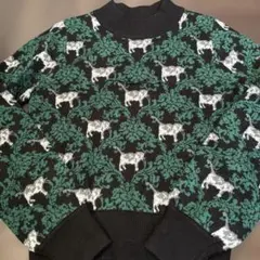 GU×UNDERCOVER ジャカードセーター 猫柄 ブラック s