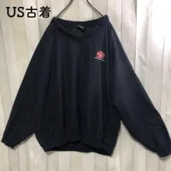 US古着ナイロンプルオーバーナイロンジャケット紺ネイビー　刺繍　ワンポイント