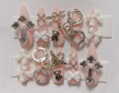 ネイルチップ ピンク ホワイト 量産型 地雷系 姫系 ゴテゴテネイル 推し活