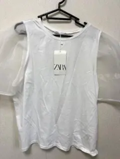 ZARA シフォン袖 ホワイトTシャツ