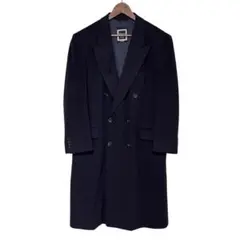 【クリスチャンディオール】チェスターコート　ロング　ダブル　紺　L相応　裏地総柄 クリスチャンディオール】チェスターコート ロング ダブル 紺 L