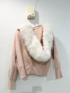 SHEIN フード付きピンクジップアップニットトップス