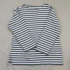 無印良品　太番手ボートネック長袖Tシャツ ブルーボーダー　XL