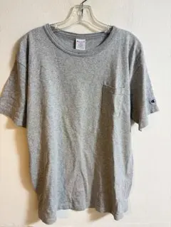 USA製Champion 霜降りグレーT1011 ポケTチャンピオン無地Tシャツ