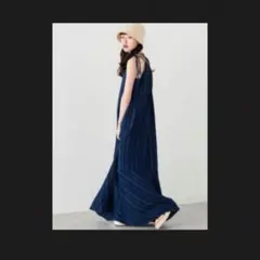 美品✨kastane カスタネ　ストライプジャガードキャミワンピース　ネイビー