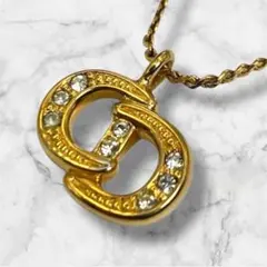 vintage Dior ゴールド ネックレス　ロゴ　ラインストーン