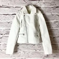 1835:革ジャン　ライダースジャケット　バイク　ホワイト　サイズS