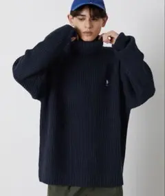 U.S.POLO ASSN. ロゴ刺繍 オーバーサイズ タートルネックニット