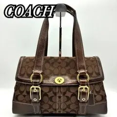 希少カラー】old coach ハンドバッグ ブラウン ターンロック総柄 美品