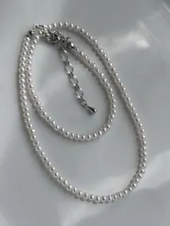 淡水パール　メタリック　虹色　ホワイトブルー　ベビーパール　ネックレス