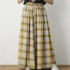 新品　ロデオクラウンズワイドボウル　リラックスチェックスカーチョ　イエロー　F