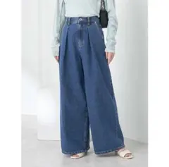 earth music&ecology新品未使用タグ付きタックワイドデニムパンツ