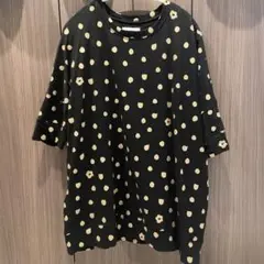 ツモリチサト 猫はなドット裏毛 Tシャツ チュニック スウェット 黒 ゴールド