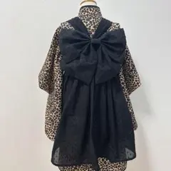 【即納品】90size お着物　ハンドメイド　レオパード　七五三　被布エプロン