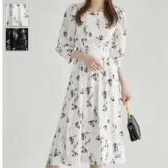【美品】 tocco 公式 完売 トッコ ワンピース 花柄 リボン 白 黒のサムネイル