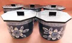 クレマチスの花柄茶碗・八角形蓋付き（５個）