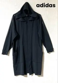 adidas　美品　フード付きロングカーディガン　ブラック　春夏　￼XL