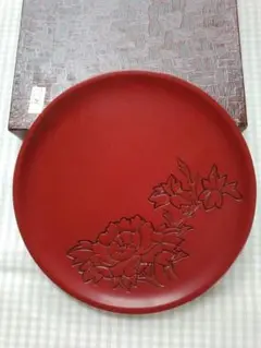 ★ 村上堆朱 角盆 古作 伝統工芸品 赤色の彫刻漆器トレイ 36×36 ☆ 村上堆朱 角盆 古作 伝統工芸品 赤色の彫刻漆器トレイ 36