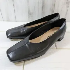 FABIO RUSCONI レザー ローヒール パンプス Vカット スクエアトゥ