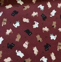 シーチング ミニミニ猫 ボルドー 1M 生地