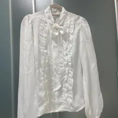 シアー　白長袖ブラウス　リボンタイ付き　ヴィンテージ