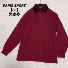 a1163＊PARIS SPORT 長袖ポロシャツ　赤【LL】カジュアル　大きめ
