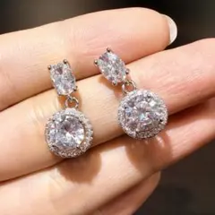 合金プラチナメッキ 人工ダイヤ ドロップピアス 結婚式 パーティー