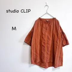 スタジオクリップ リネン トップス M オレンジ系 総柄 エスニック 半袖