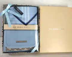 BURBERRY 水色 チェック柄 ポーチ&ハンカチ