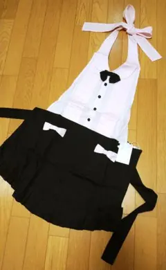 タキシードスタイル ラブリー エプロン ピンクx黒
