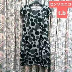 t.bセンソユニコ/半袖ひざ丈ワンピース グレー/ブラック