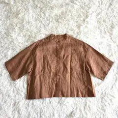 【美品】SHIPS シップス リネン100% バンドカラーブラウス テラコッタ